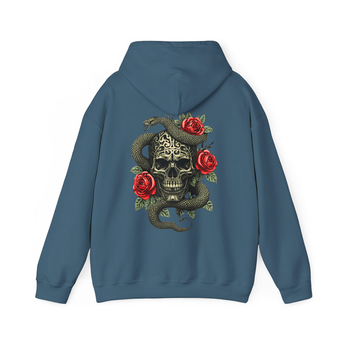 Kapuzenpullover Eiserner Schädel mit Schlange und Rosen | Rückendruck