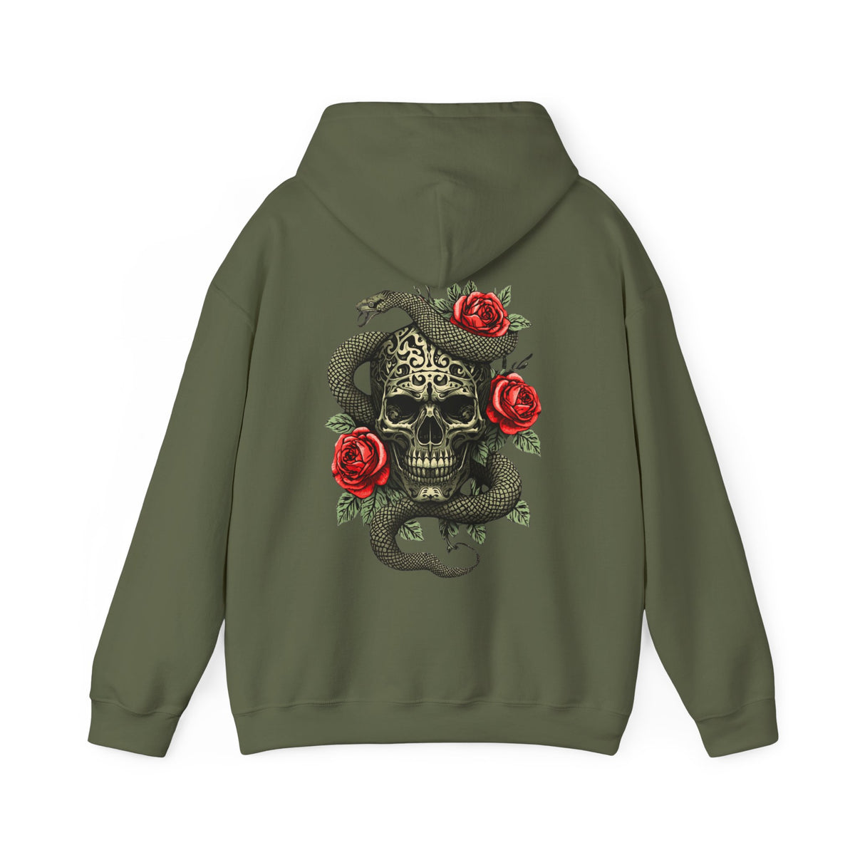 Kapuzenpullover Eiserner Schädel mit Schlange und Rosen | Rückendruck