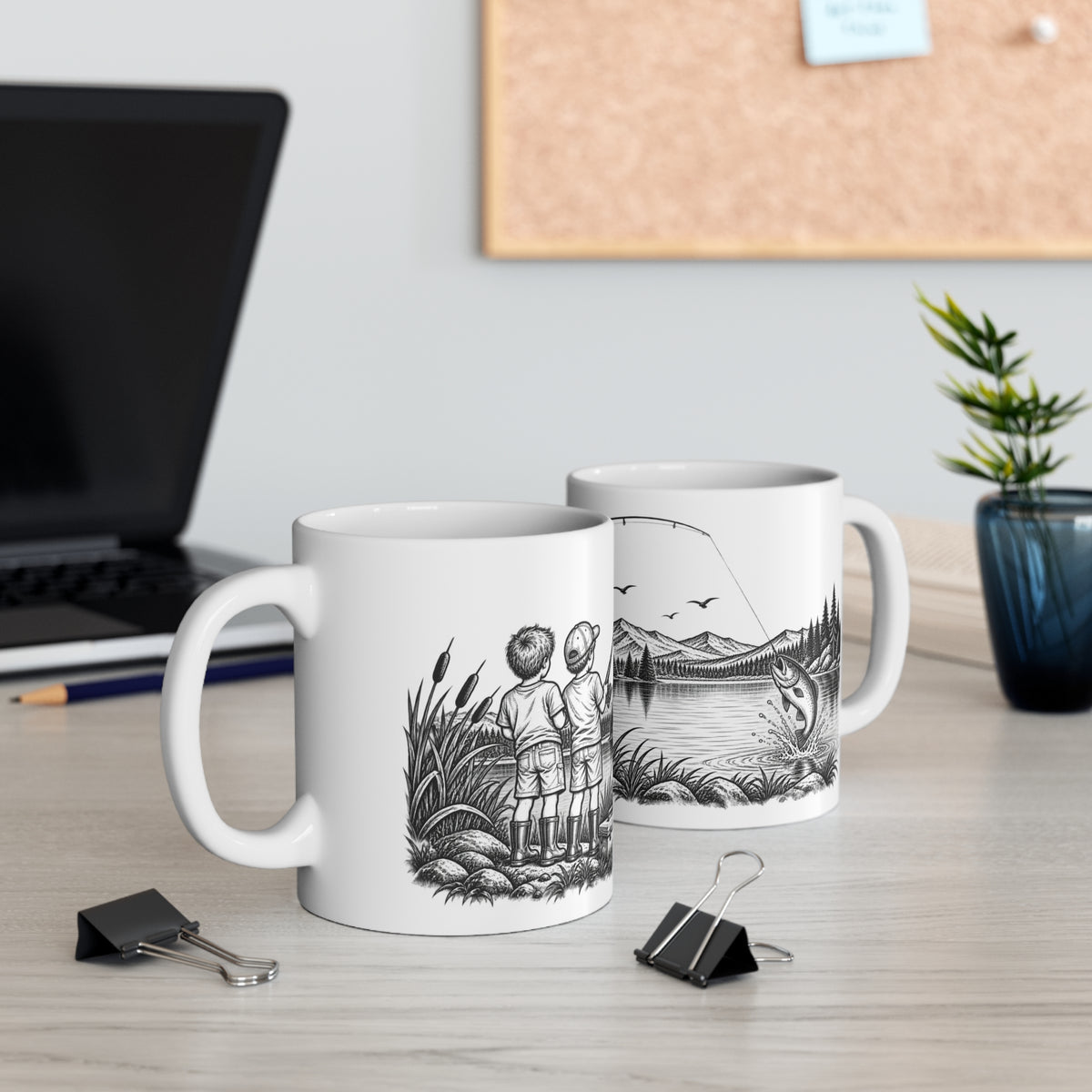 Fishing Friends Illustrated Mug – Black & White Fishing Mug