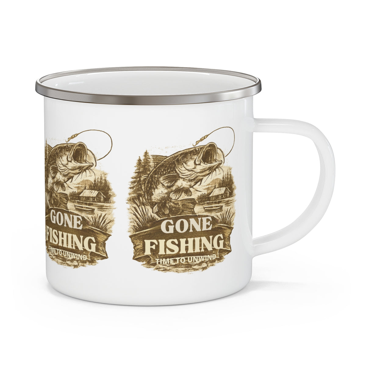 Gone Fishing Enamel Mug – Time to Unwind Fishing Mug