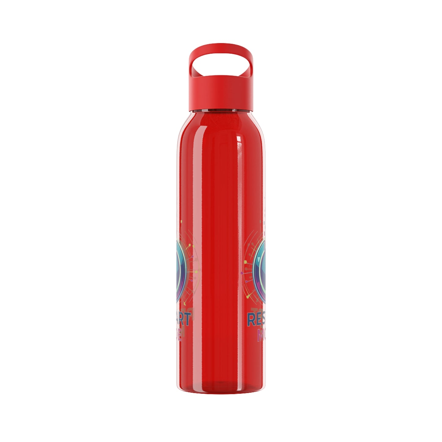 Restart Mode Water Bottle | Reusable Sports Bottle | Tech Graphic Drink Bottle | Clear BPA-Free Bottle | Double-Sided Print