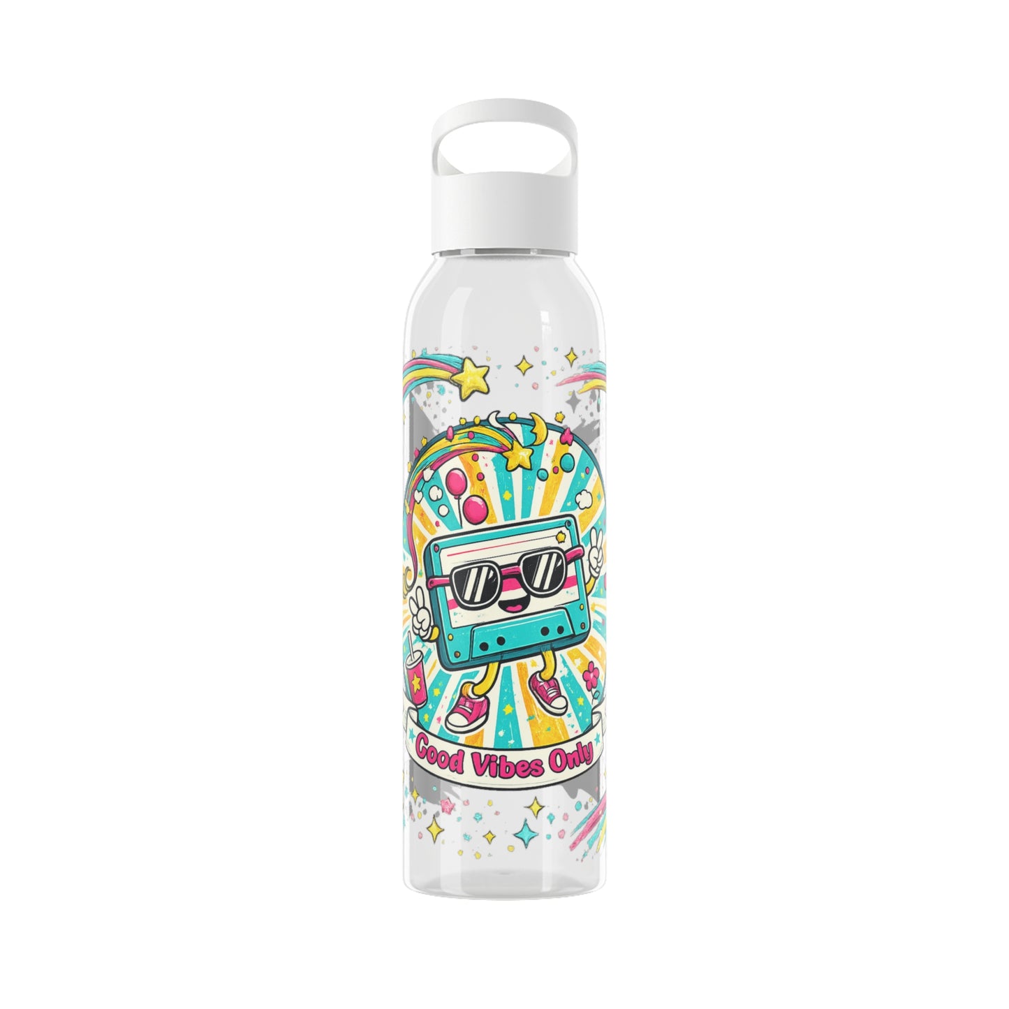 Retro Good Vibes Only Water Bottle | Colourful Reusable Drinks Bottle | Retro Cassette Bottle | 80s & 90s Inspired Hydration