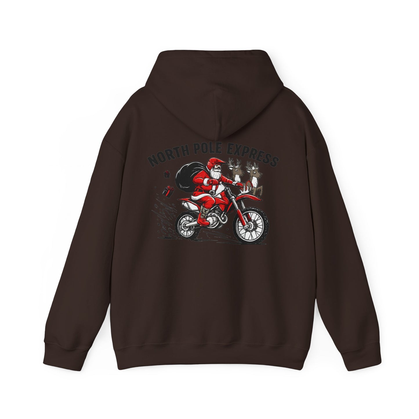 North Pole Express Motocross Christmas Hoodie   Santa Dirt Bike