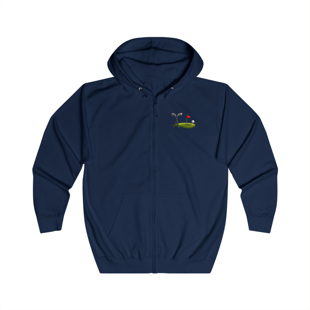 Minimal Golf Zip Hoodie – Subtle Golf Club & Flag Design