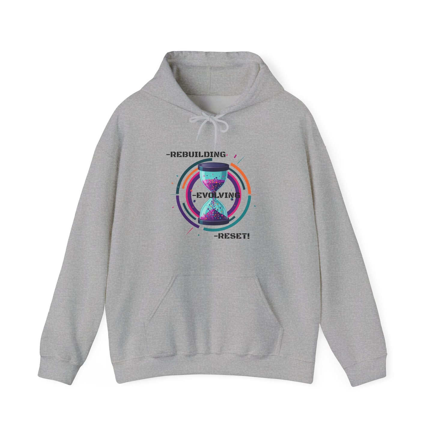 Sweat à capuche graphique inspirant : Reconstruire, Évoluer, Réinitialiser
