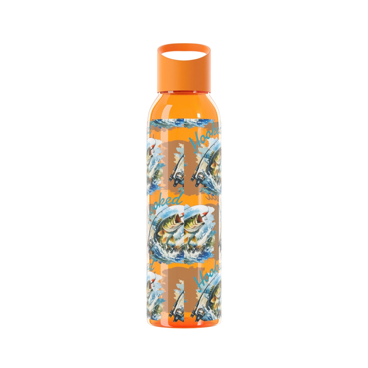 Bouteille d'eau graphique de pêche, poisson accroché, éclaboussures, bouteille de boisson