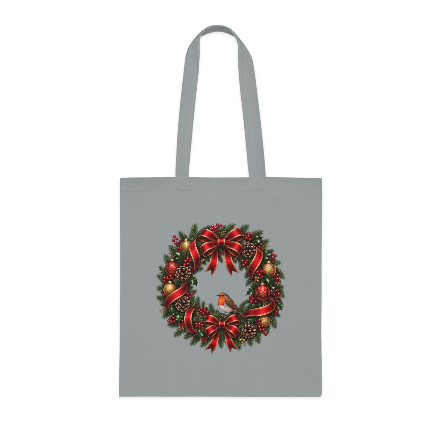 Christmas Wreath & Robin Cotton Tote Bag – Festive Christmas Bag
