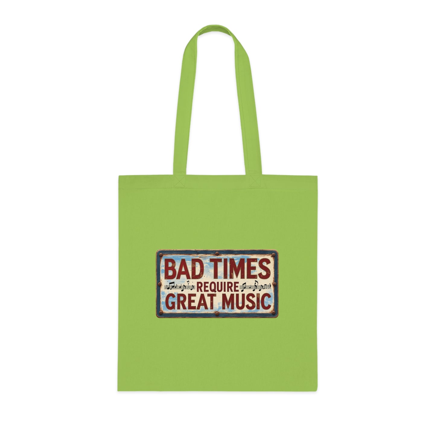 Bad Times Require Great Music Tote Bag | Vintage Music Lover Cotton Shopper | Reusable Double-Sided Shopping Bag | Festival Gift