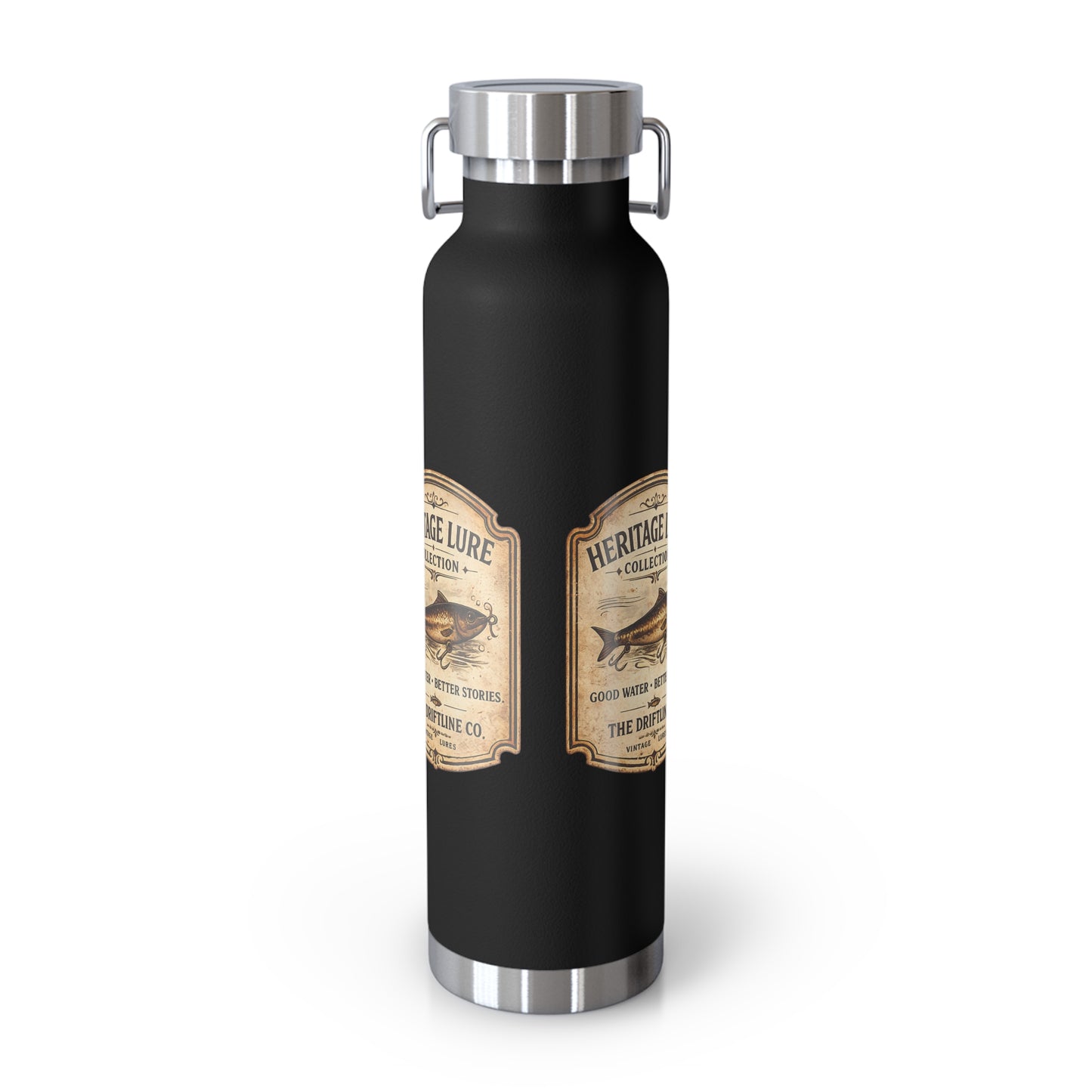 Heritage Lure Collection Black Insulated Flask | Premium Fishing Water Bottle | The Driftline Company