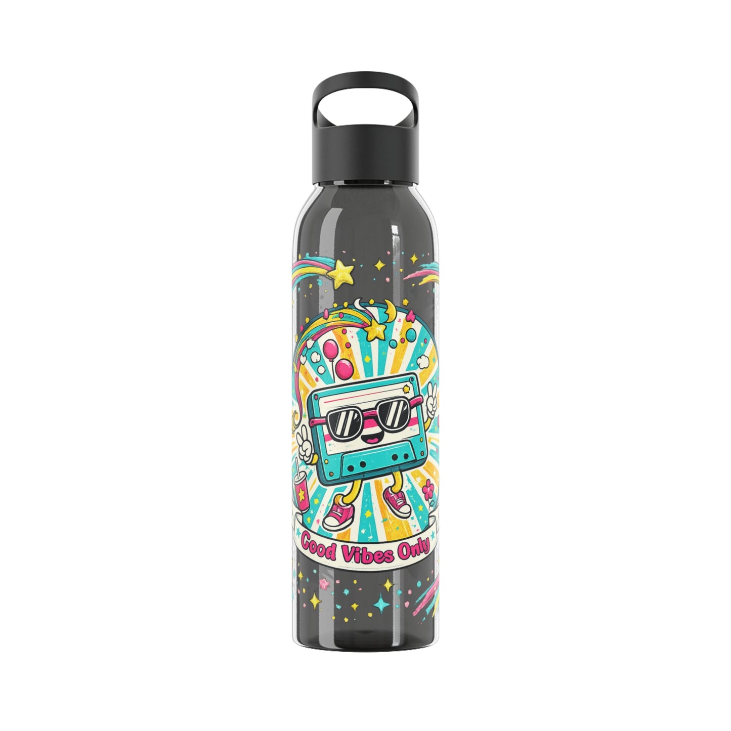 Retro Good Vibes Only Water Bottle | Colourful Reusable Drinks Bottle | Retro Cassette Bottle | 80s & 90s Inspired Hydration