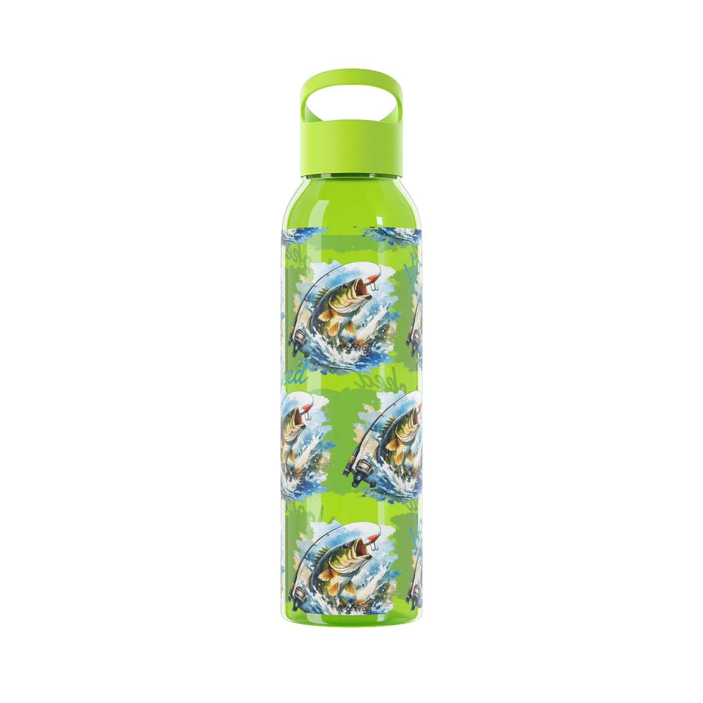 Bouteille d'eau graphique de pêche, poisson accroché, éclaboussures, bouteille de boisson