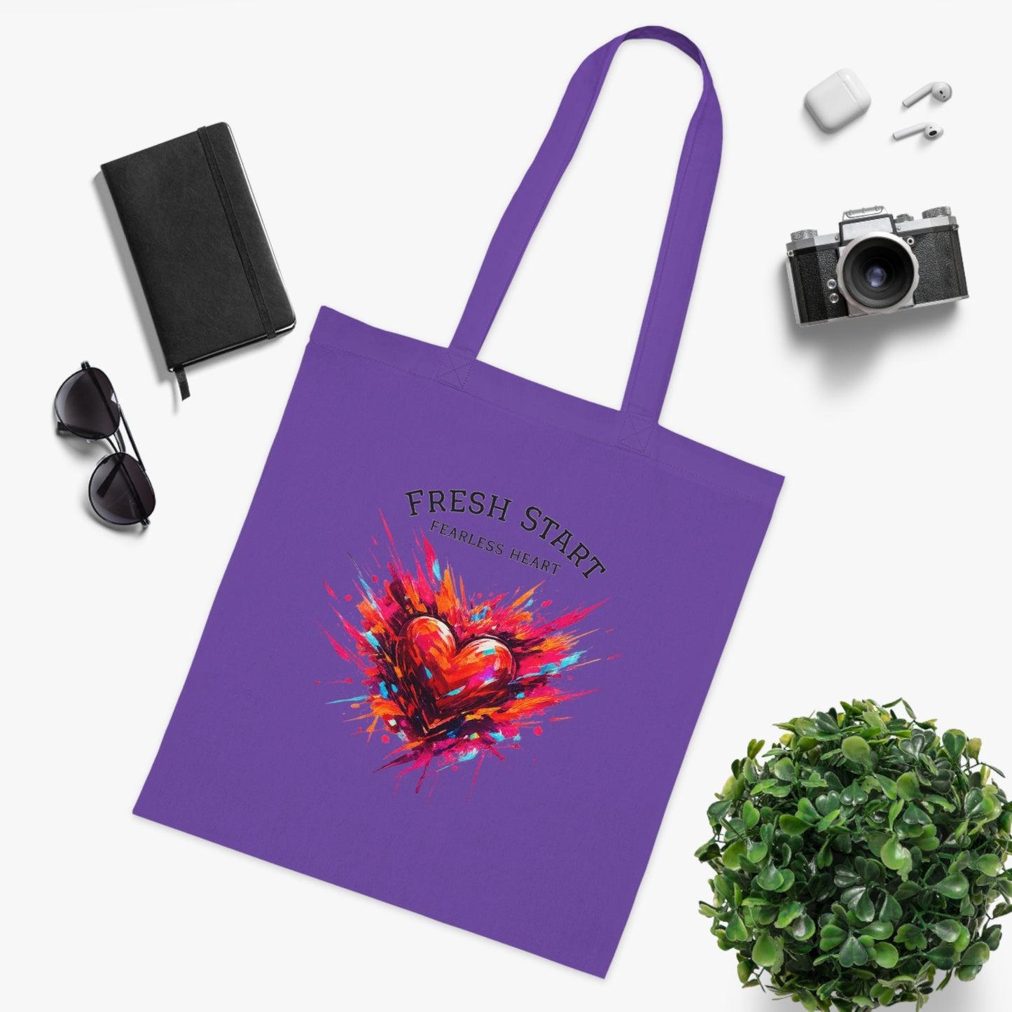 Fresh Start Fearless Heart Tote Bag | Inspirational Canvas Shopping Bag | Gifts & Lifestyle Collection