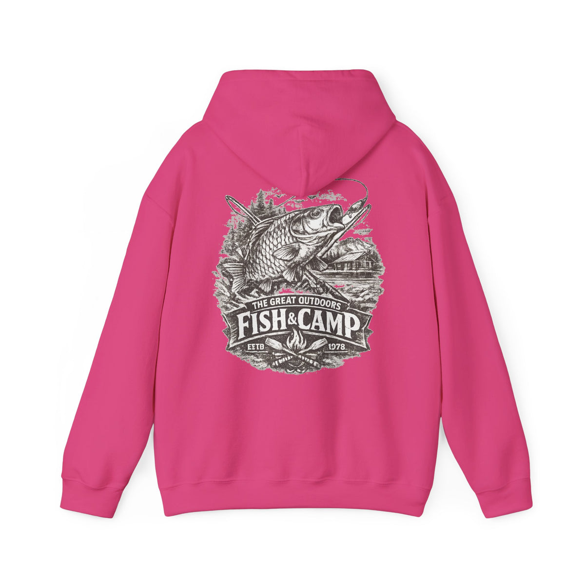 Fish and Camp Unisex Retro-Illustration-Kapuzenpullover