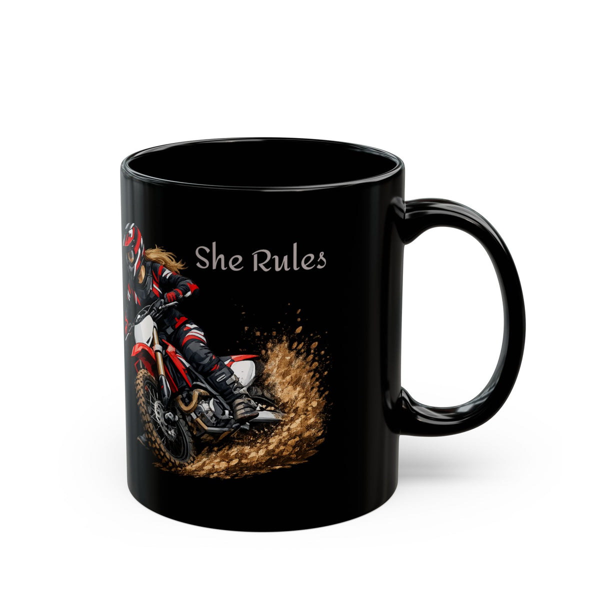 She Rides She Rules  Motocross Black Mug
