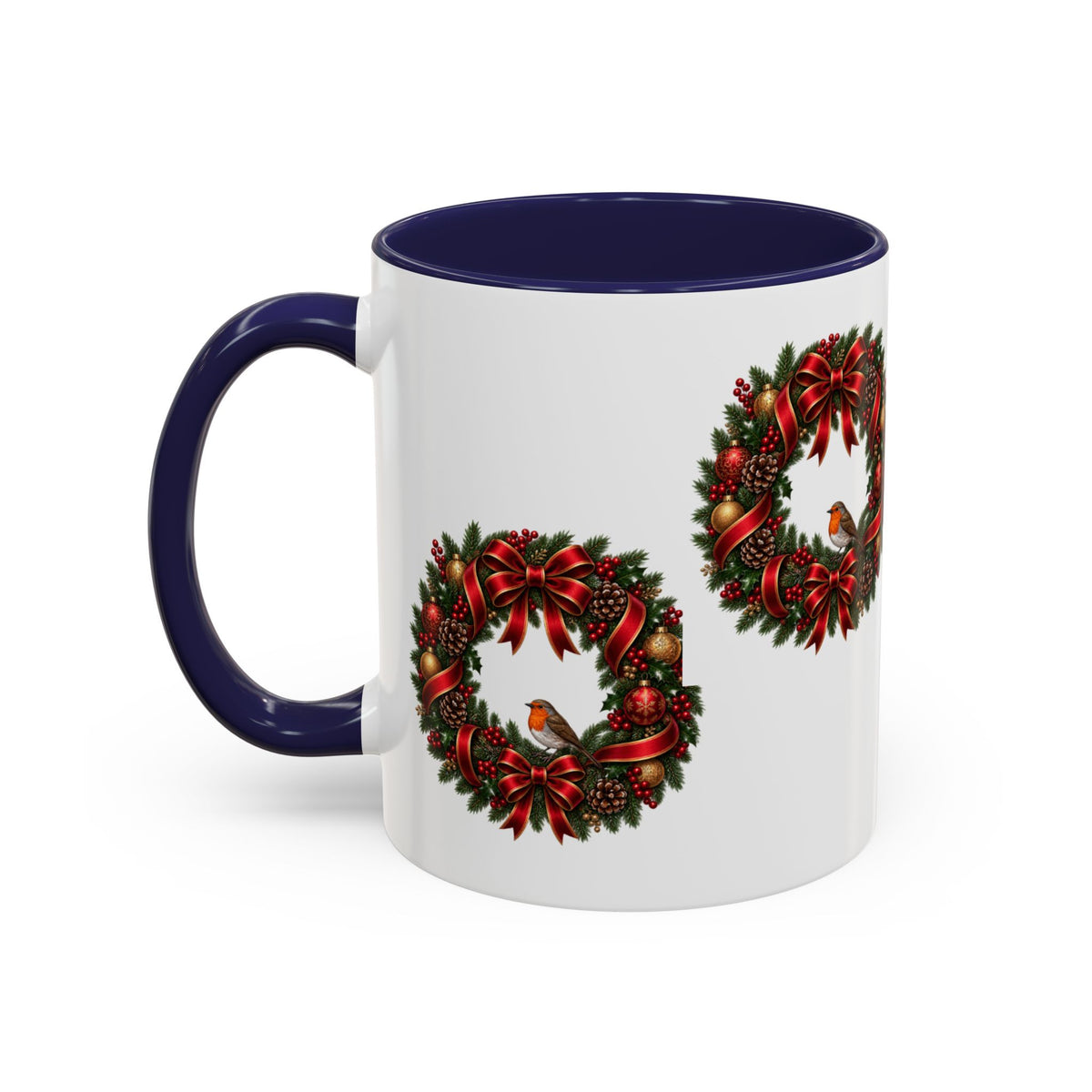 Christmas Wreath & Robin Accent Mug – Festive Christmas Mug