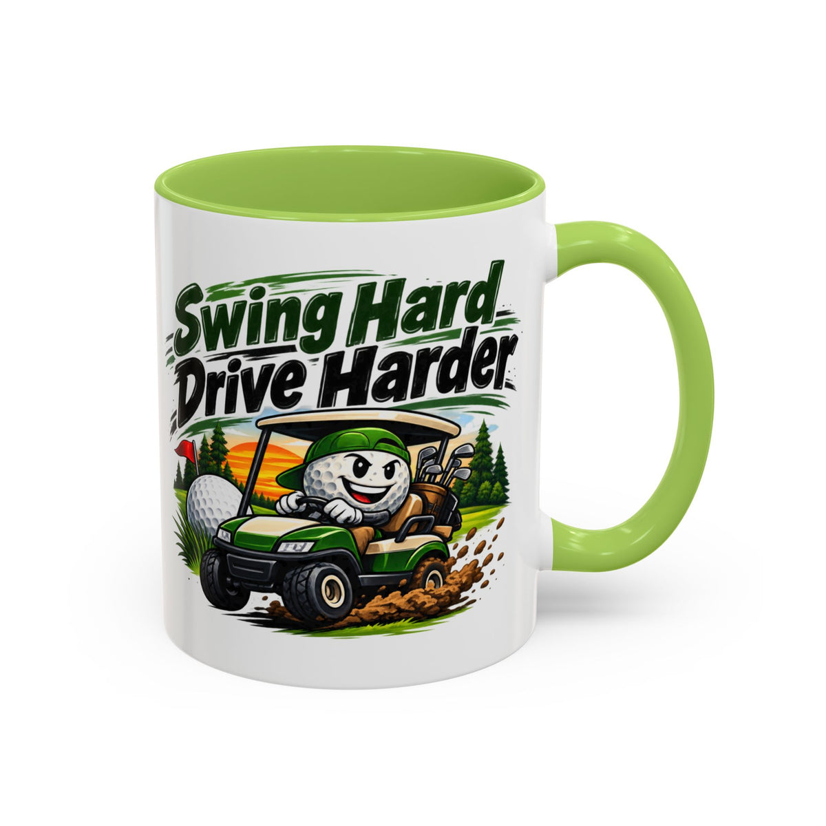 Swing Hard Golf Accent Mug – Drive Harder Golf Cart Design