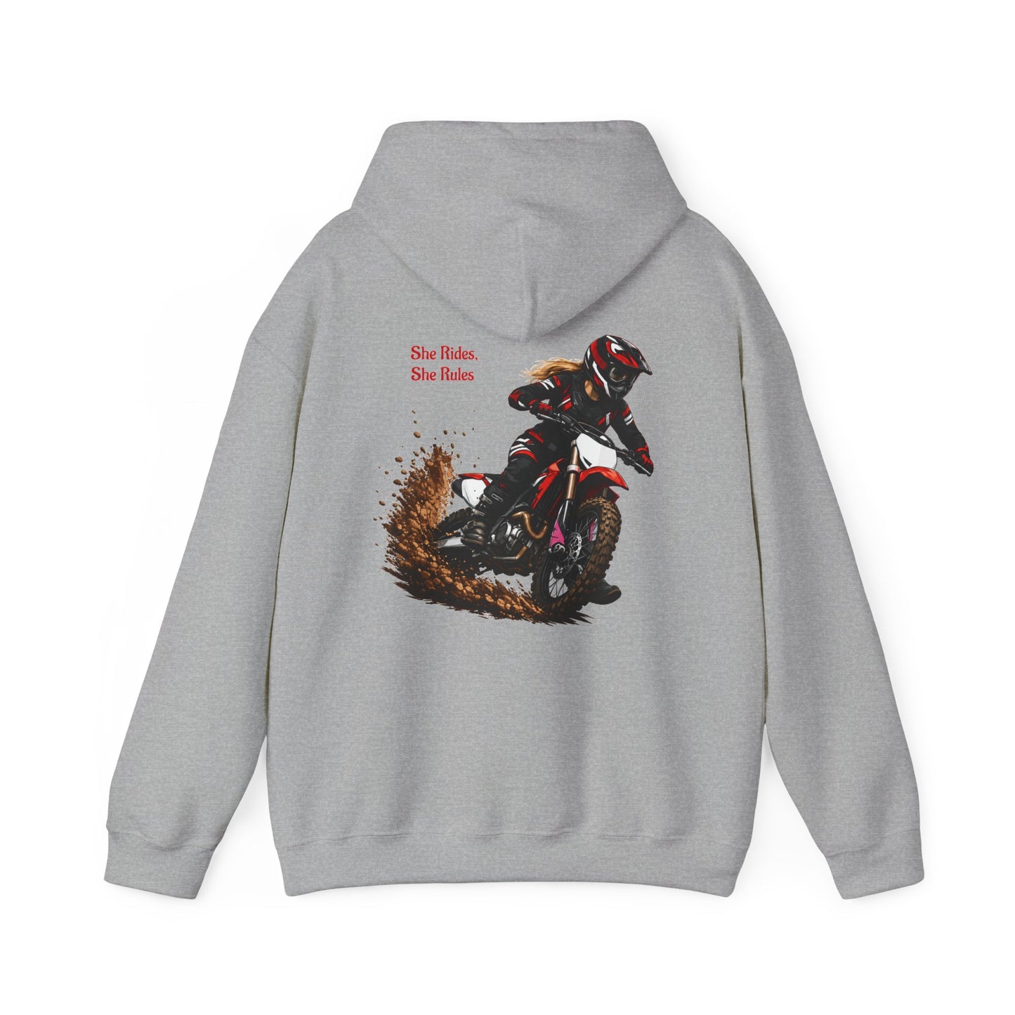 She Rides She Rules Motocross Hoodie — Dirt Bike Racing Sweatshirt for Riders