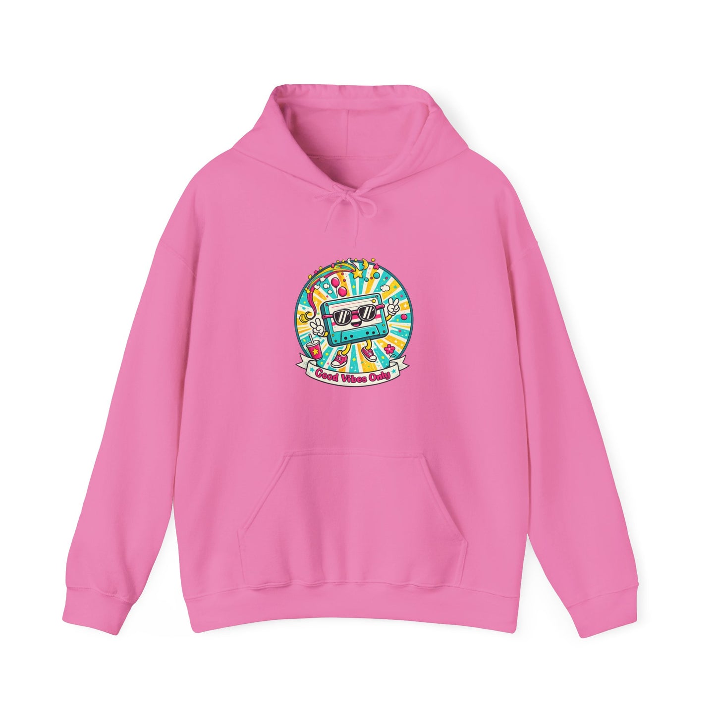 Retro Good Vibes Only Hoodie  Colourful Retro Cassette Hoodie  80s and 90s Inspired Unisex Hooded Sweatshirt