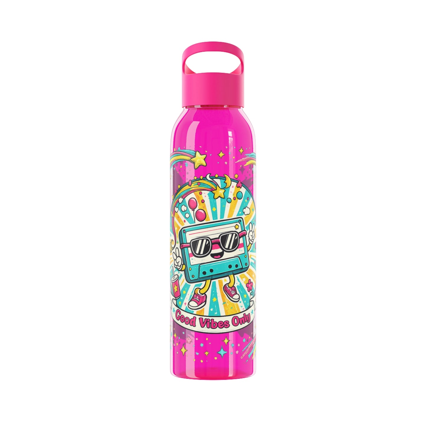 Retro Good Vibes Only Water Bottle | Colourful Reusable Drinks Bottle | Retro Cassette Bottle | 80s & 90s Inspired Hydration