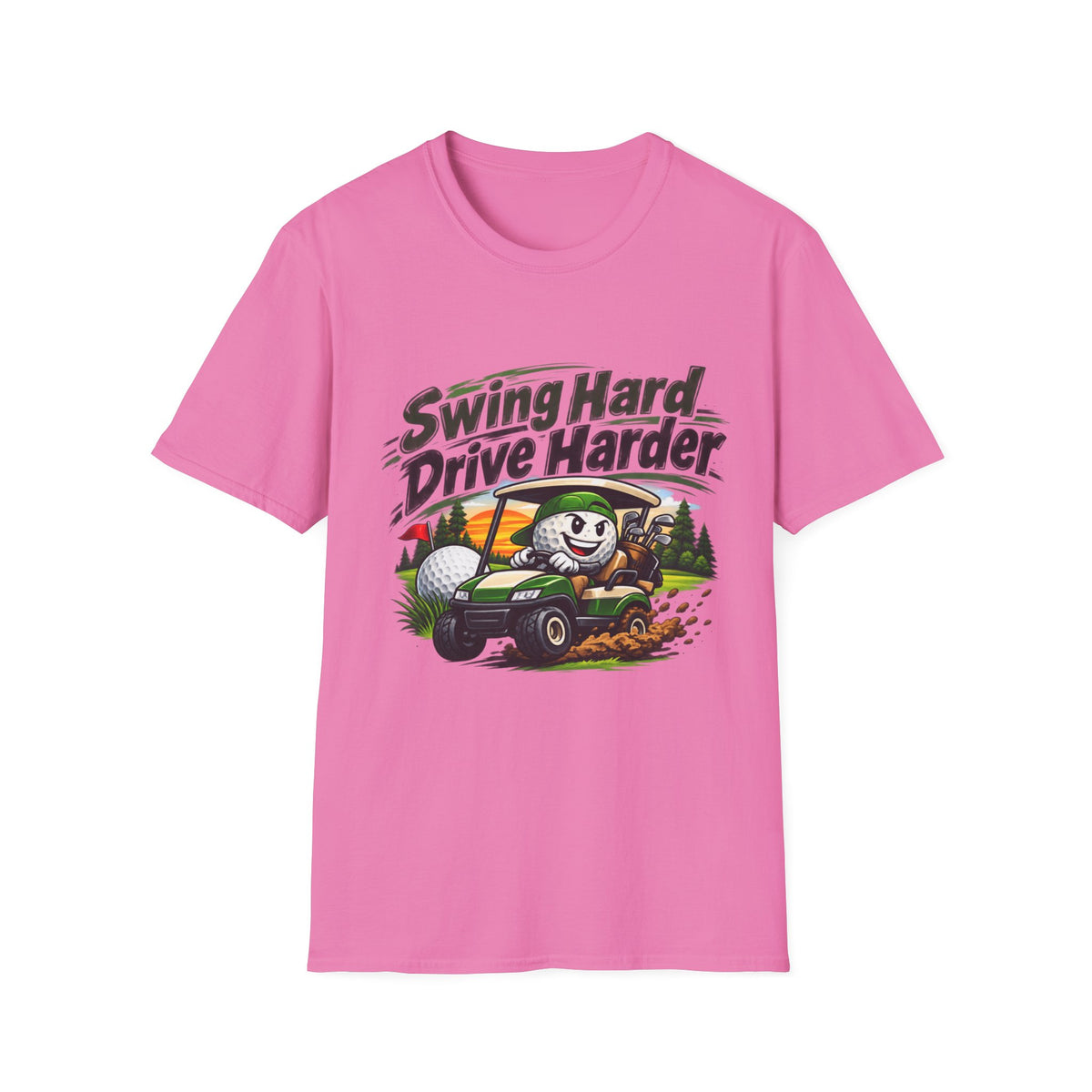 T-shirt Dessin Animé Chariot de Golf Swingue Fort Frappe Encore Plus Fort T-shirt Drôle de Golf