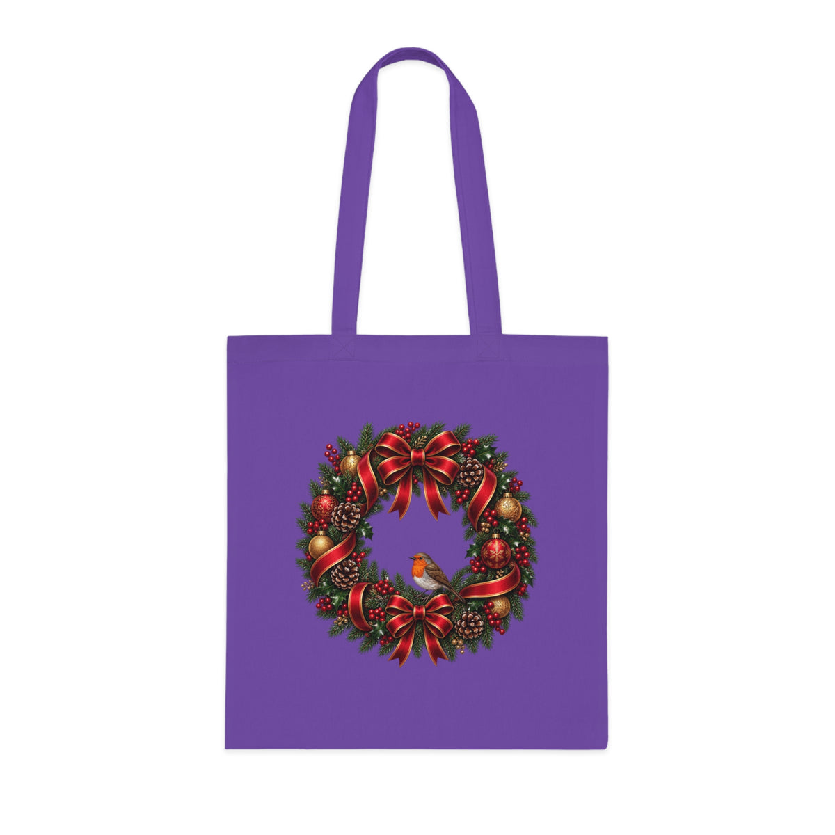 Christmas Wreath & Robin Cotton Tote Bag – Festive Christmas Bag