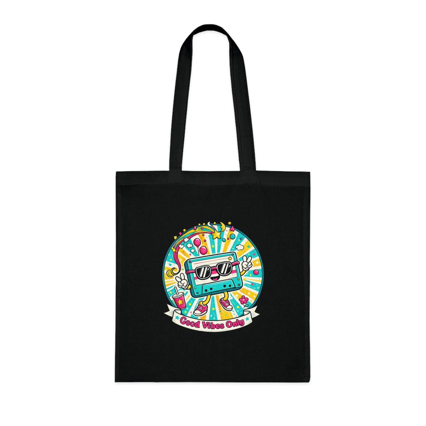 Retro Good Vibes Only Tote Bag | Colourful Cotton Shopping Bag | Reusable Retro Tote | 80s and  90s Inspired Gift