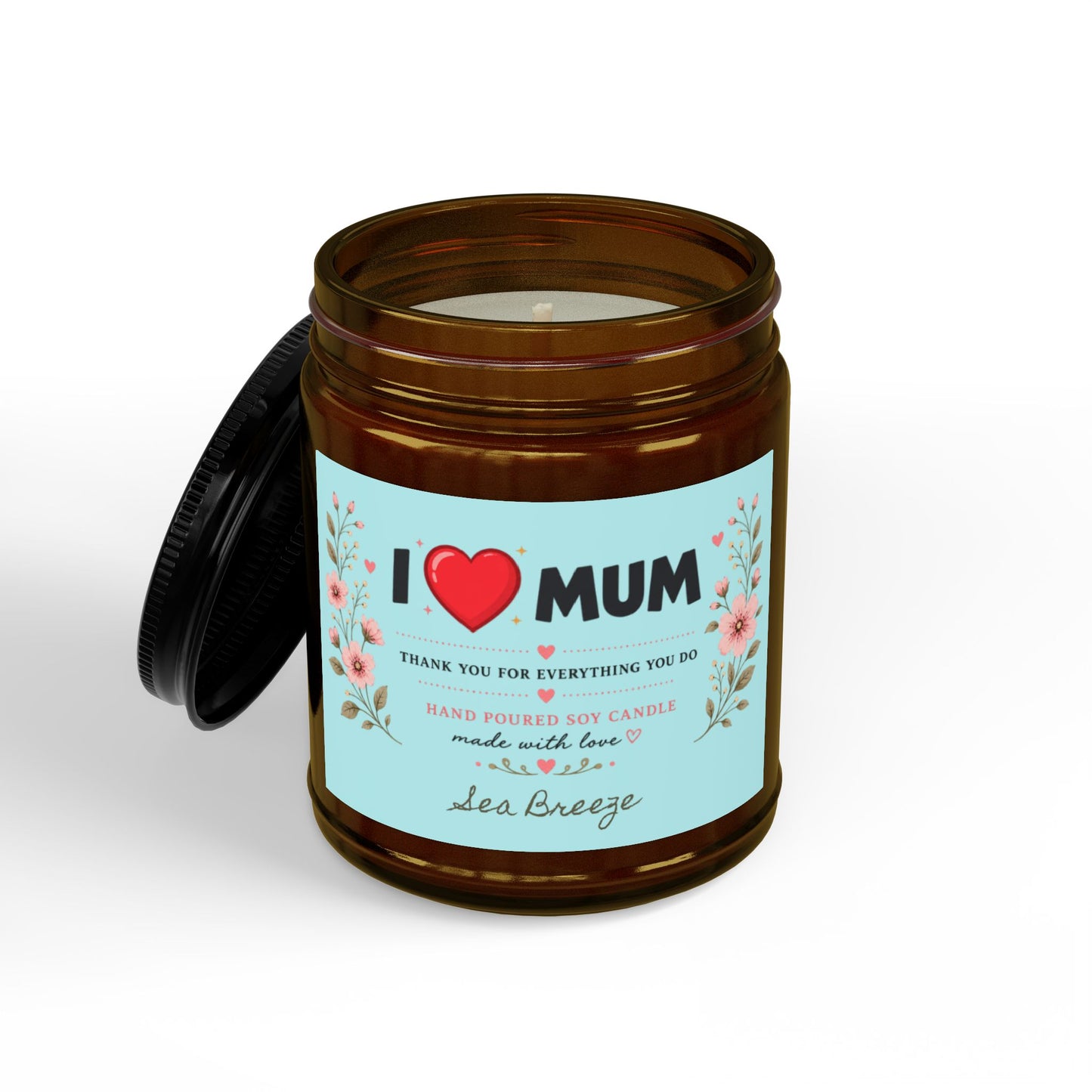 I Love Mum Sea Breeze Soy Candle | Hand Poured Gift for Mum | Fresh Coastal Home Fragrance | 4oz & 9oz