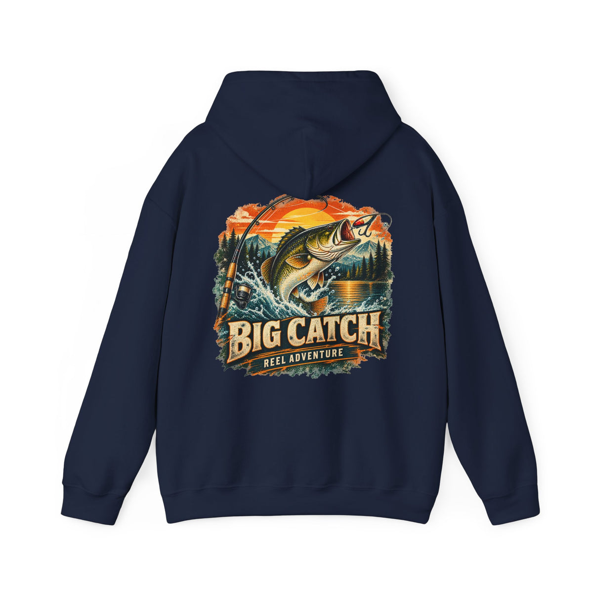 Big Catch Reel Adventure Back Print Hoodie – Vintage Fishing Hoodie