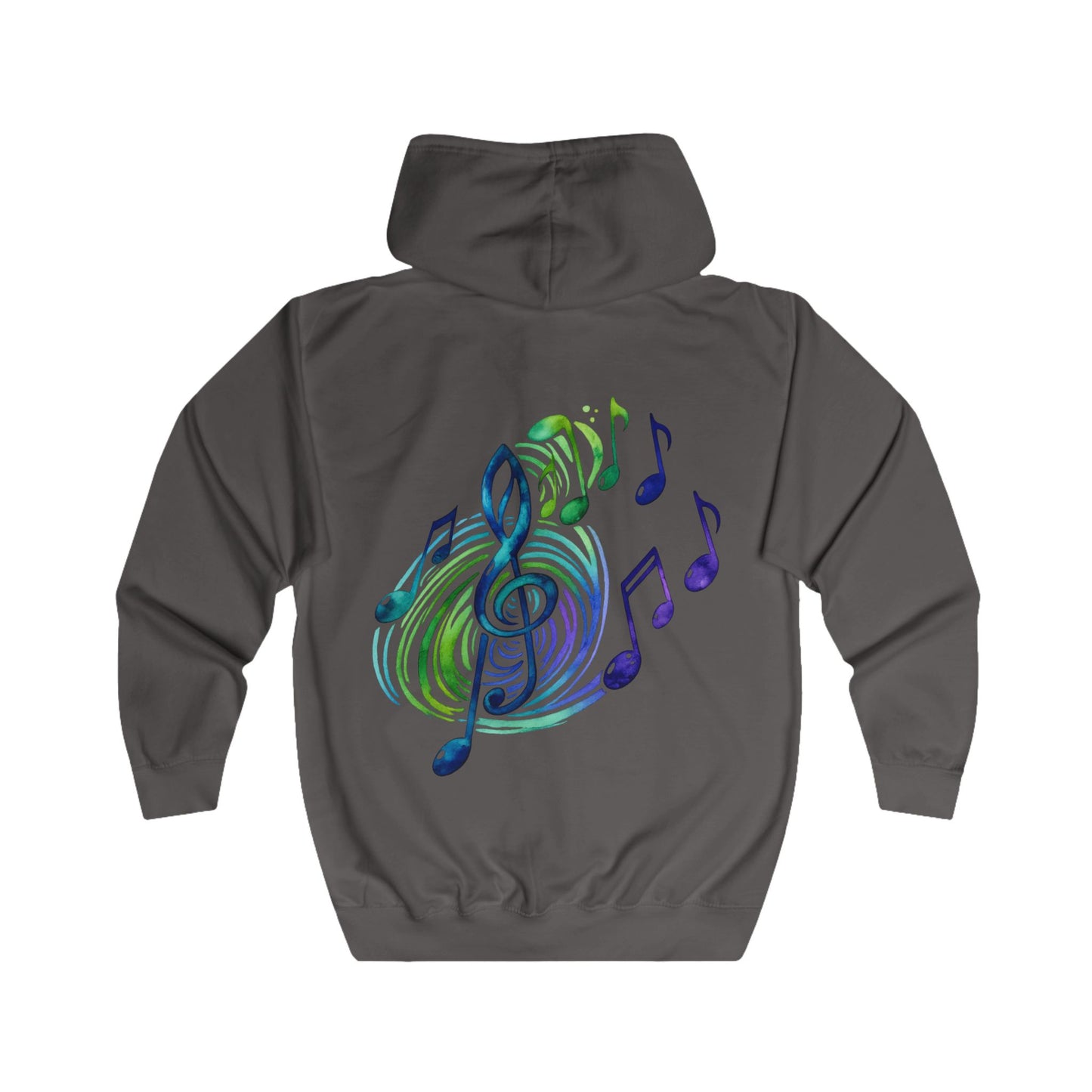 Sweat à capuche zippé Notes de musique clé de sol – Motif unique sur la poitrine et dans le dos