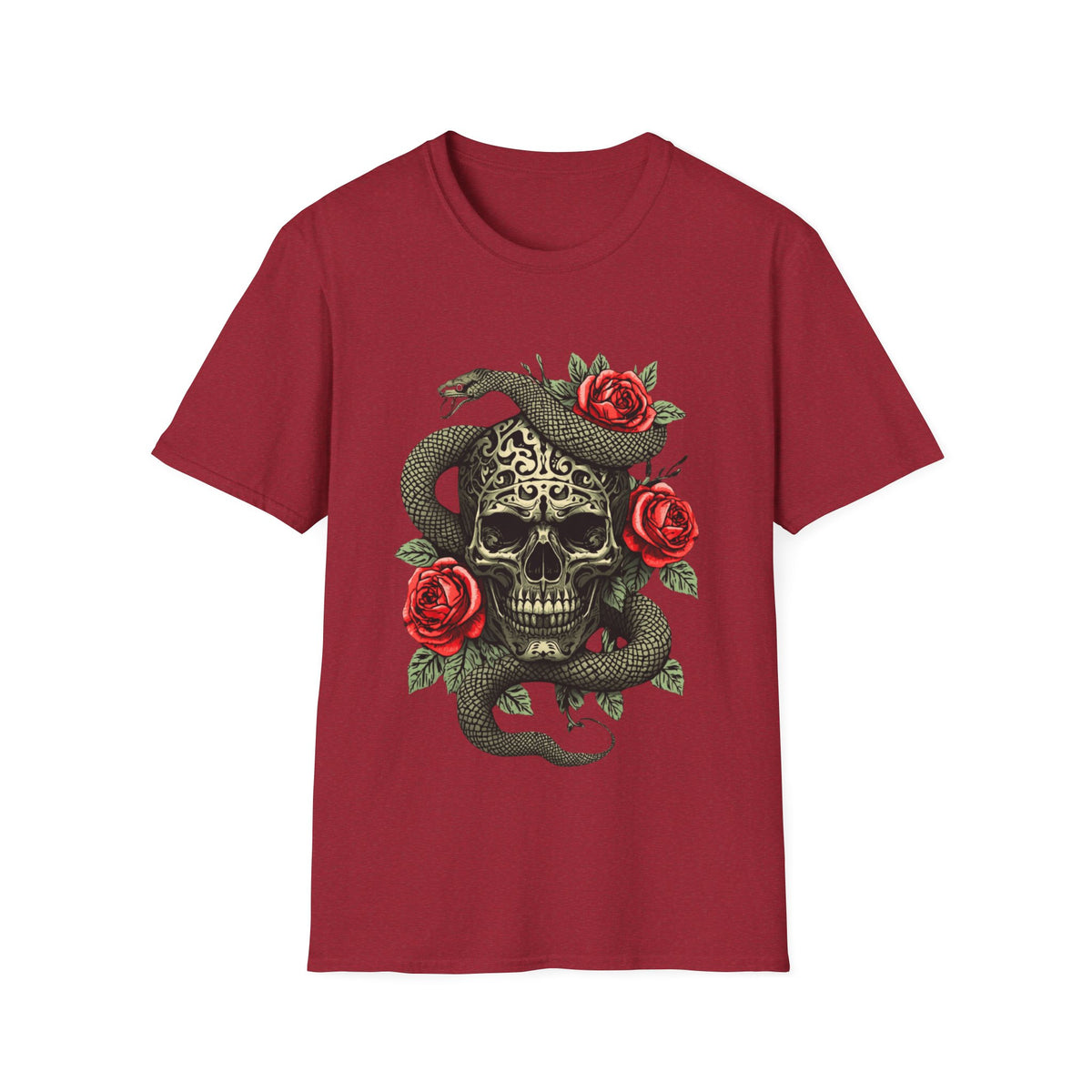 Totenkopf Schlange & Rose Grafik T-Shirt  Iron Skull Design