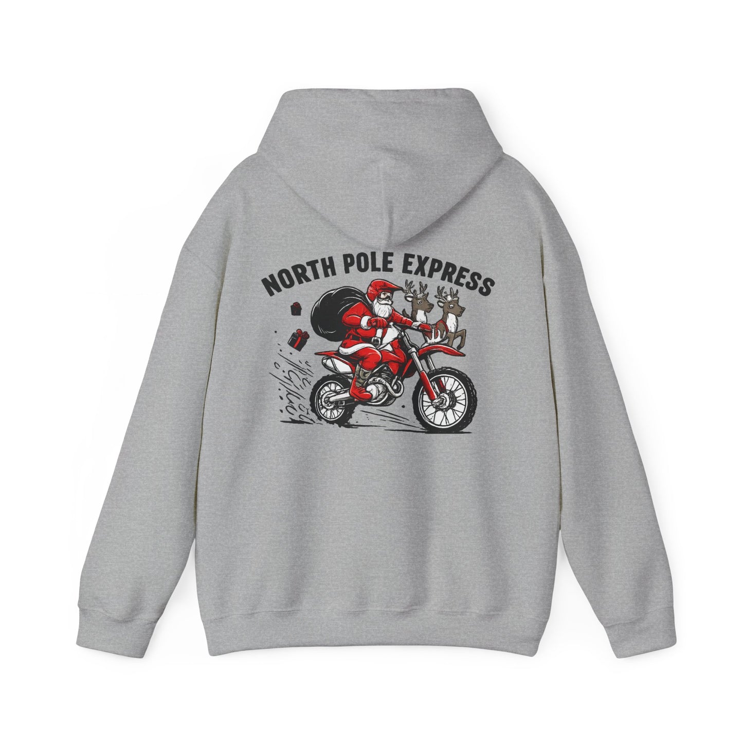 North Pole Express Motocross Christmas Hoodie   Santa Dirt Bike