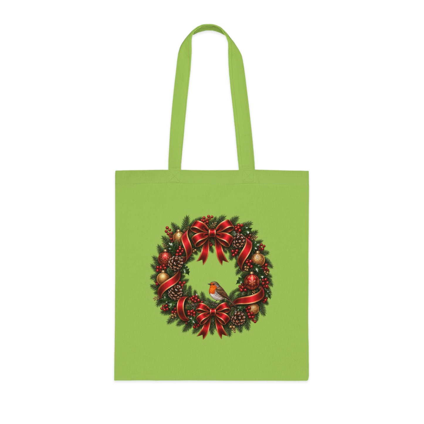 Christmas Wreath & Robin Cotton Tote Bag – Festive Christmas Bag