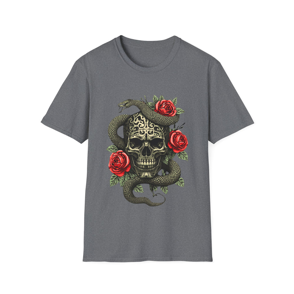 Totenkopf Schlange & Rose Grafik T-Shirt  Iron Skull Design