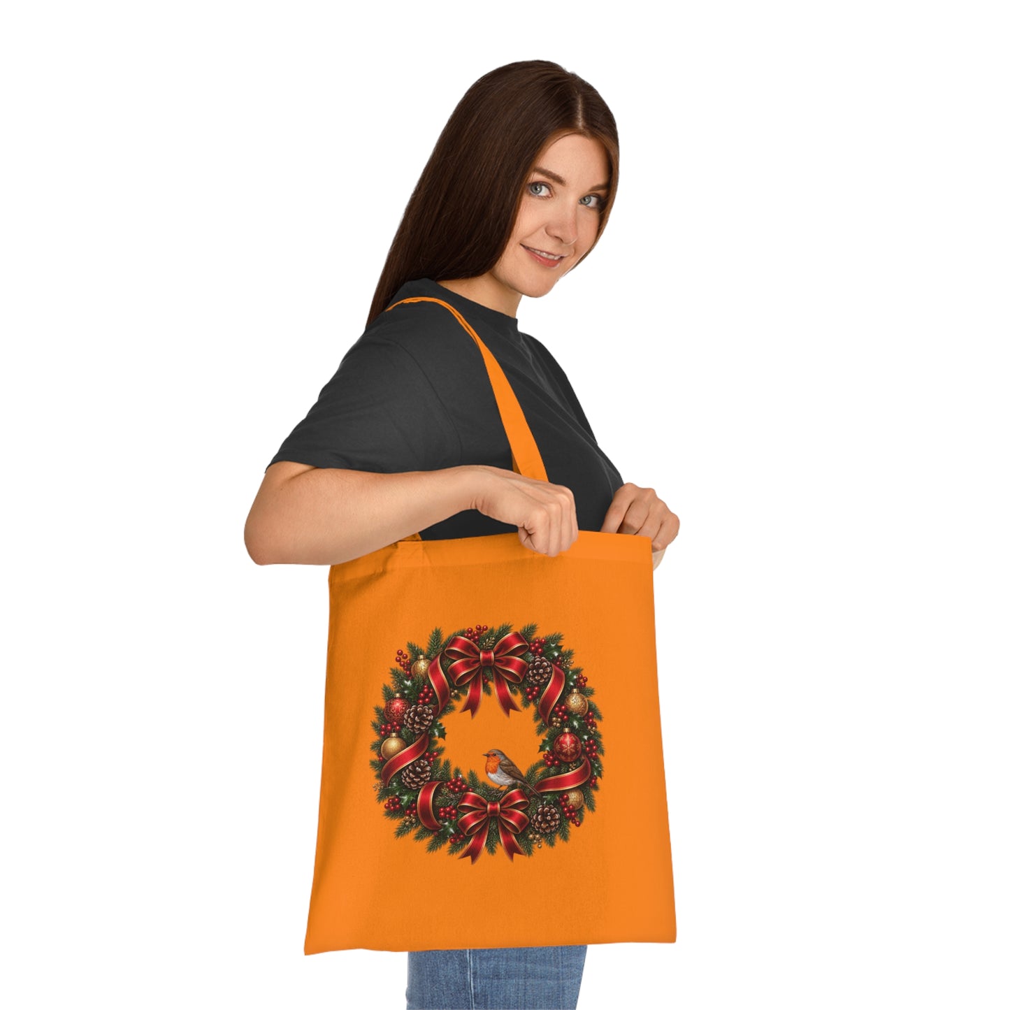 Christmas Wreath & Robin Cotton Tote Bag – Festive Christmas Bag