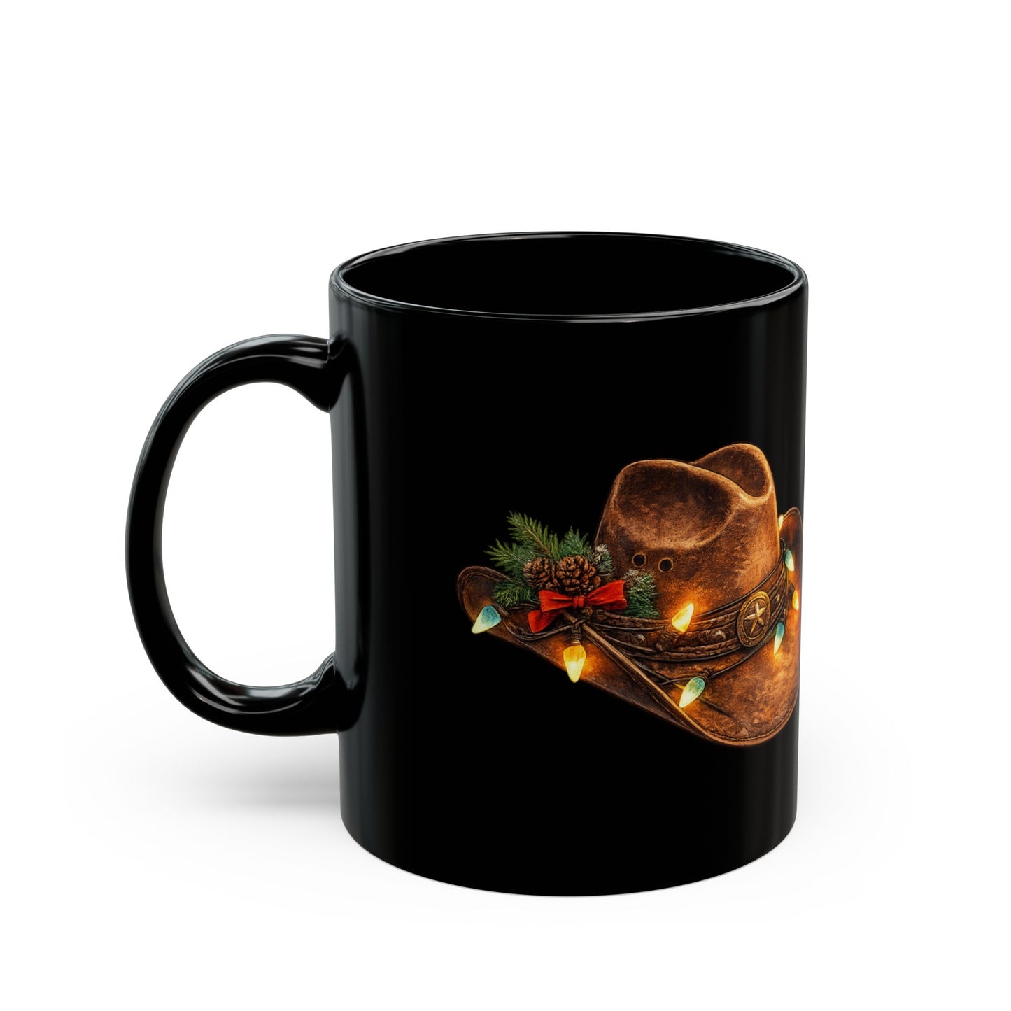 Country Christmas Cowboy Hat Mug – Black Ceramic Mug