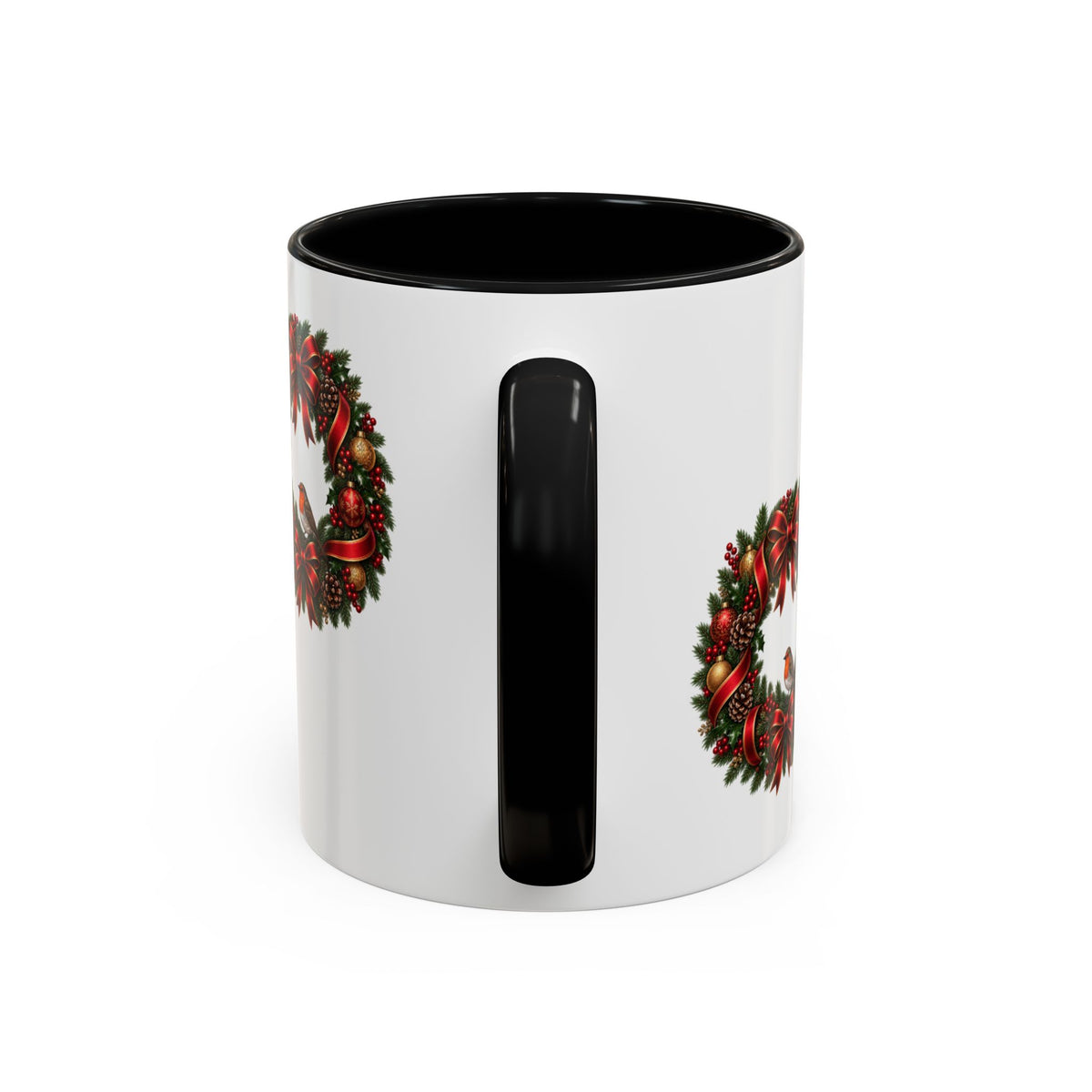 Christmas Wreath & Robin Accent Mug – Festive Christmas Mug