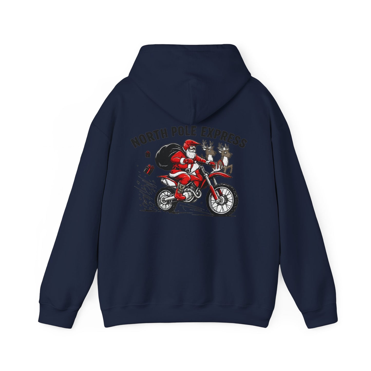 North Pole Express Motocross Christmas Hoodie   Santa Dirt Bike