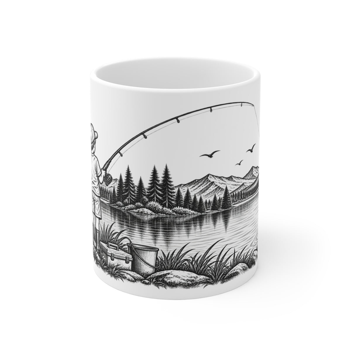 Fishing Friends Illustrated Mug – Black & White Fishing Mug