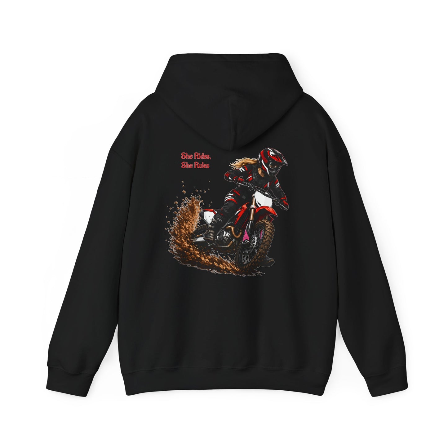 She Rides She Rules Motocross Hoodie — Dirt Bike Racing Sweatshirt for Riders