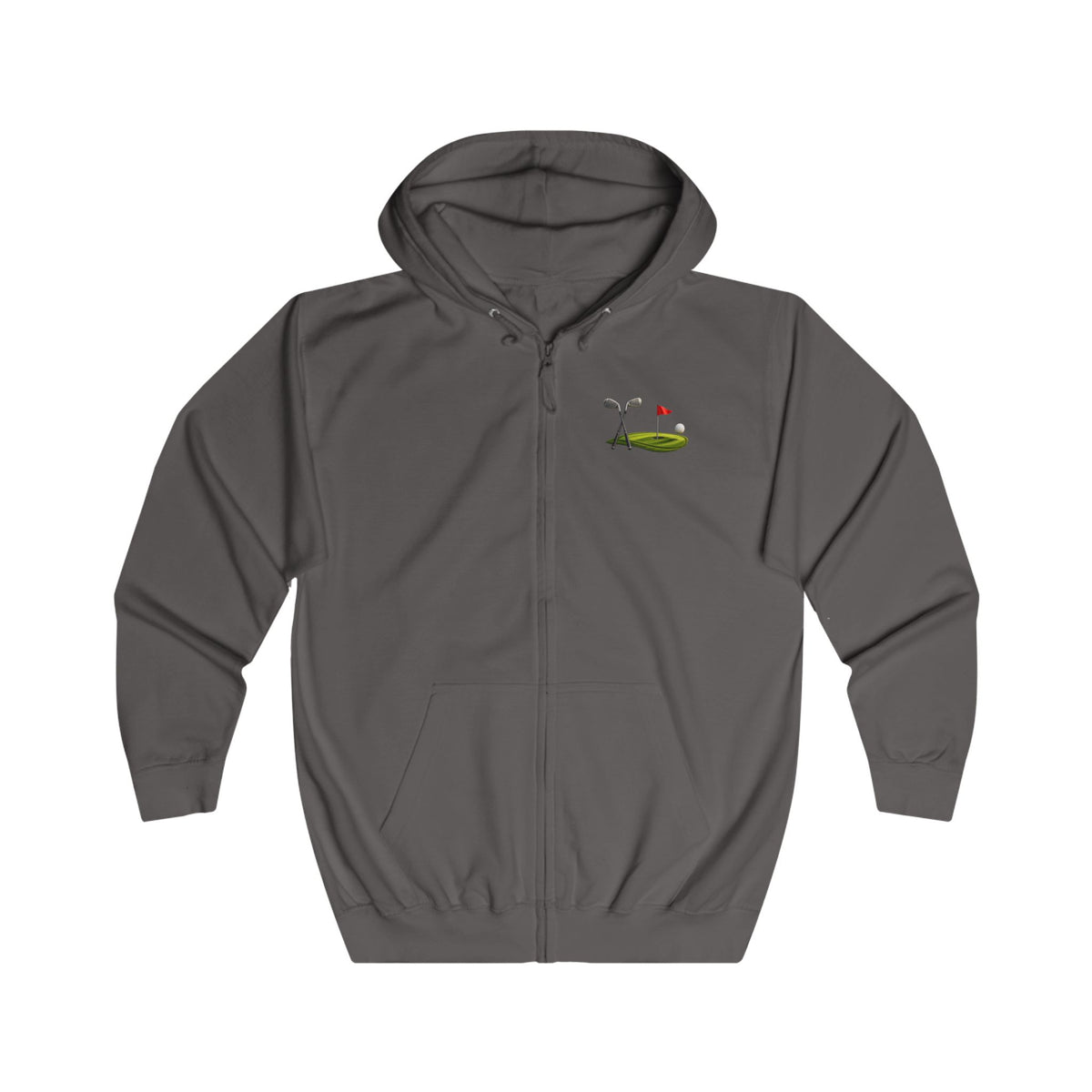Minimal Golf Zip Hoodie – Subtle Golf Club & Flag Design