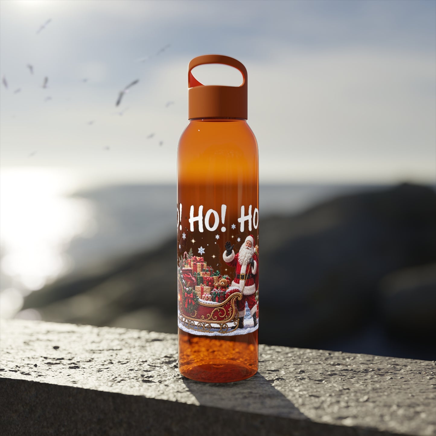 Ho Ho Ho Santa Christmas Water Bottle – Festive Sleigh Design