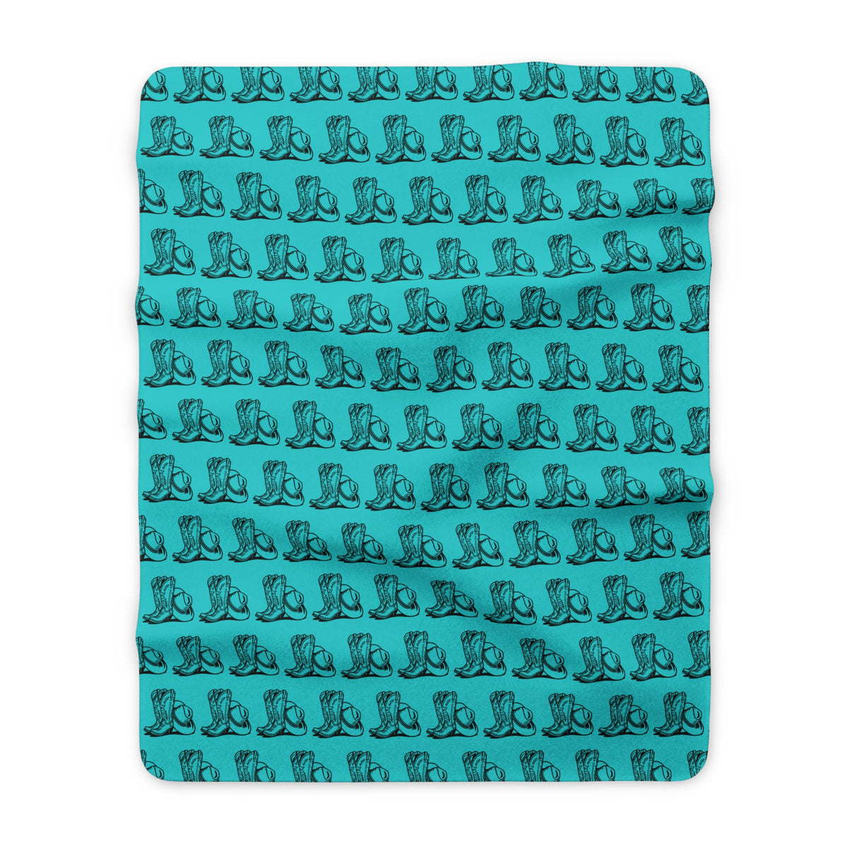 Cowboy Boots & Hat Turquoise Sherpa Throw Blanket