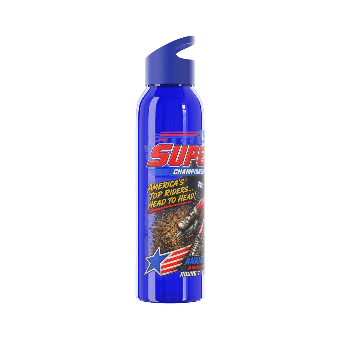 Supercross 1986 Moto Racing Water Bottle  Retro Motocross Champion Design