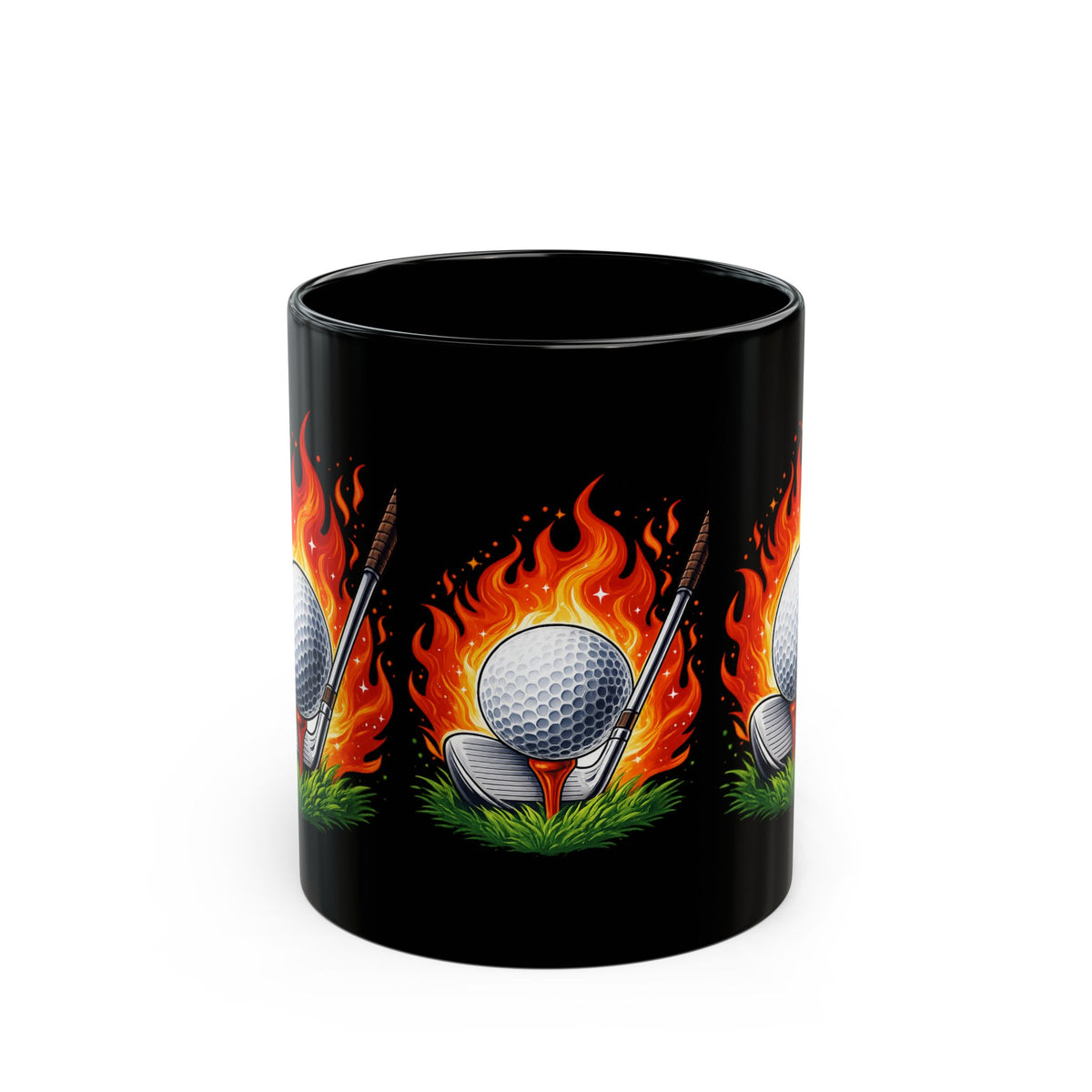Flaming Golf Ball Schwarze Tasse Golfer Tasse Feuer Golf Tee Design