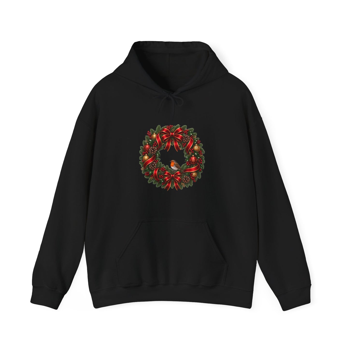 Christmas Wreath & Robin Hoodie – Festive Christmas Hoodie