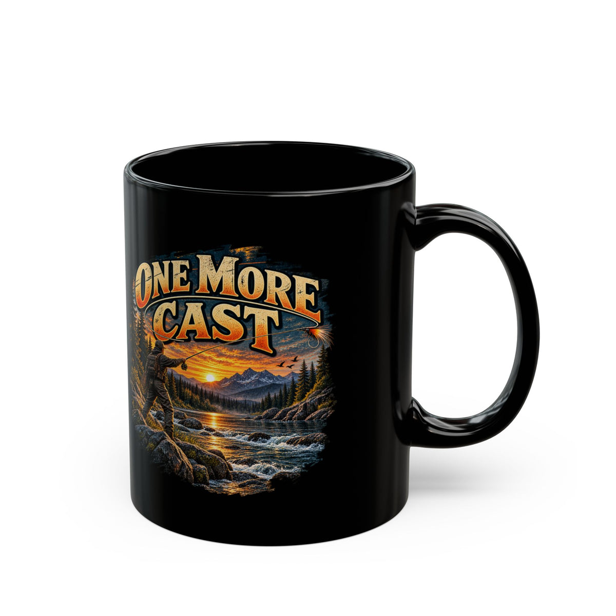 One More Cast Black Fishing Mug – Vintage Angler Mug