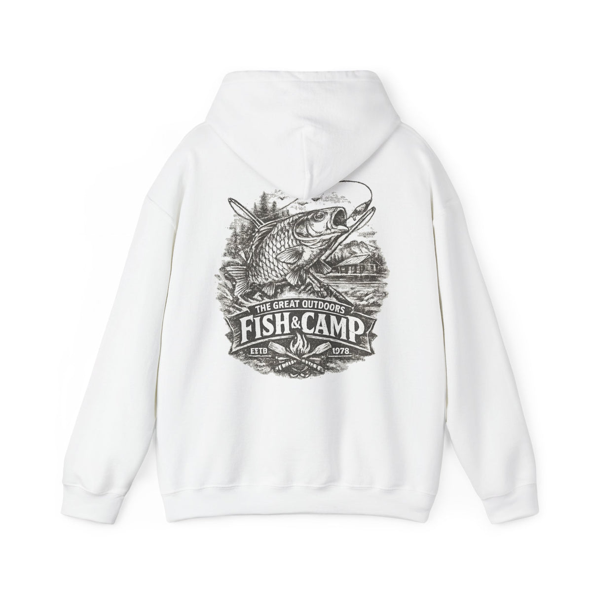 Fish and Camp Unisex Retro-Illustration-Kapuzenpullover