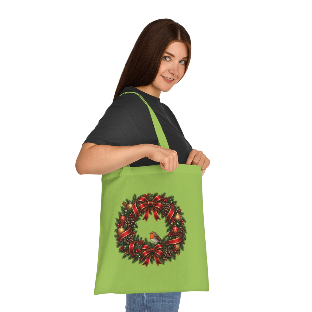 Christmas Wreath & Robin Cotton Tote Bag – Festive Christmas Bag