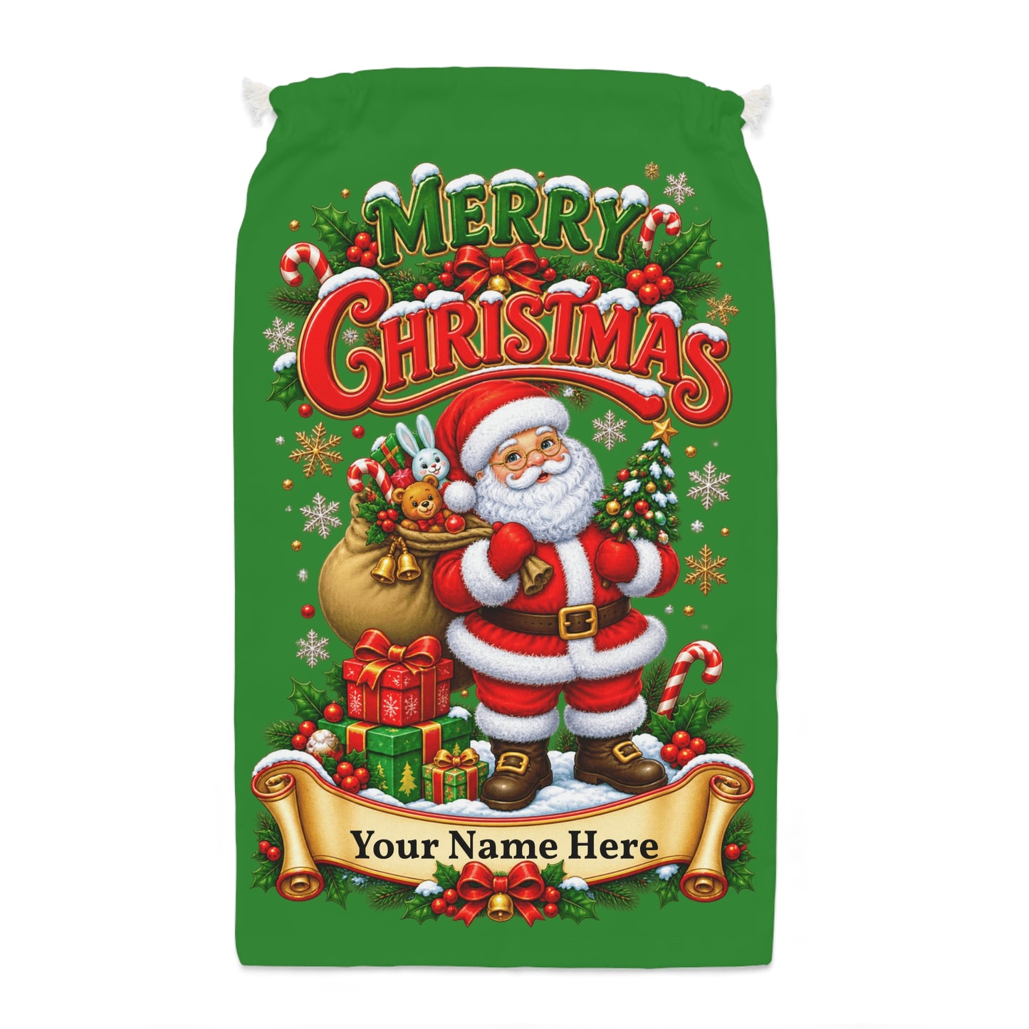 Personalised Santa’s Christmas Delivery Sack – Green Christmas Gift Sack