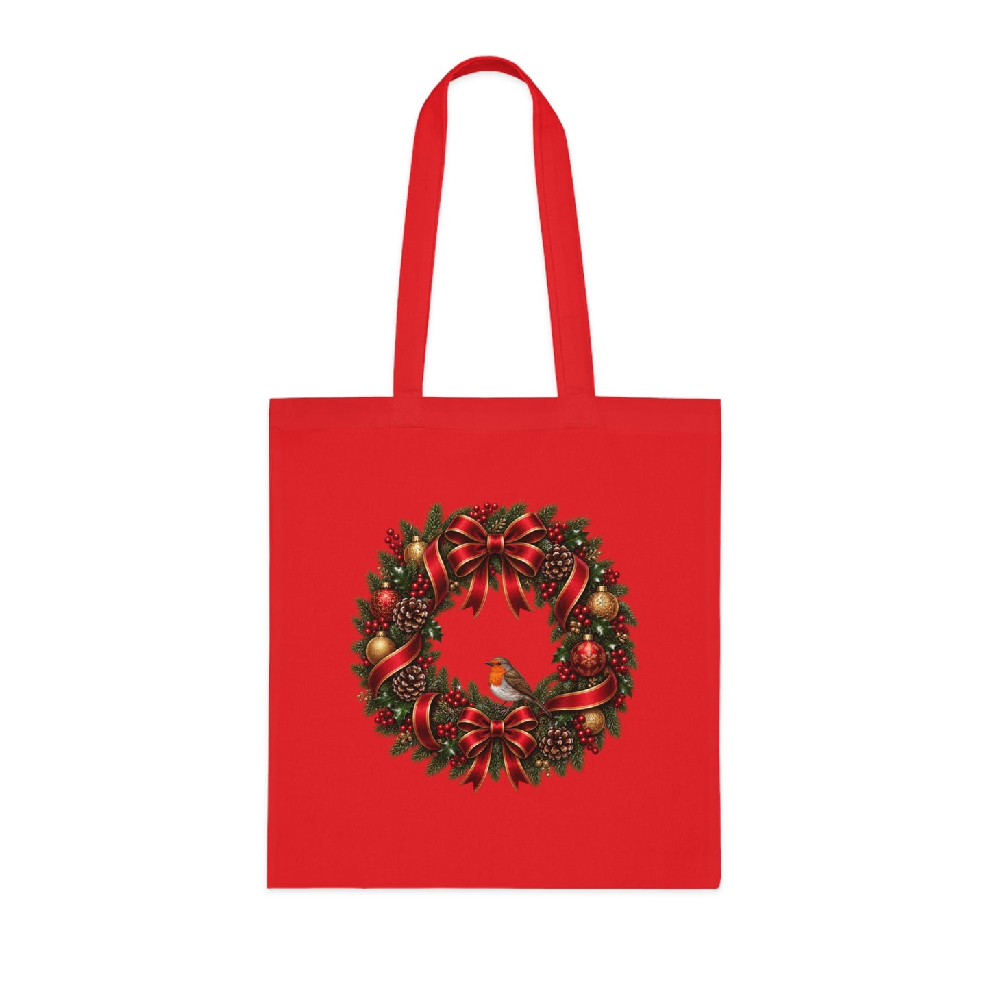 Christmas Wreath & Robin Cotton Tote Bag – Festive Christmas Bag